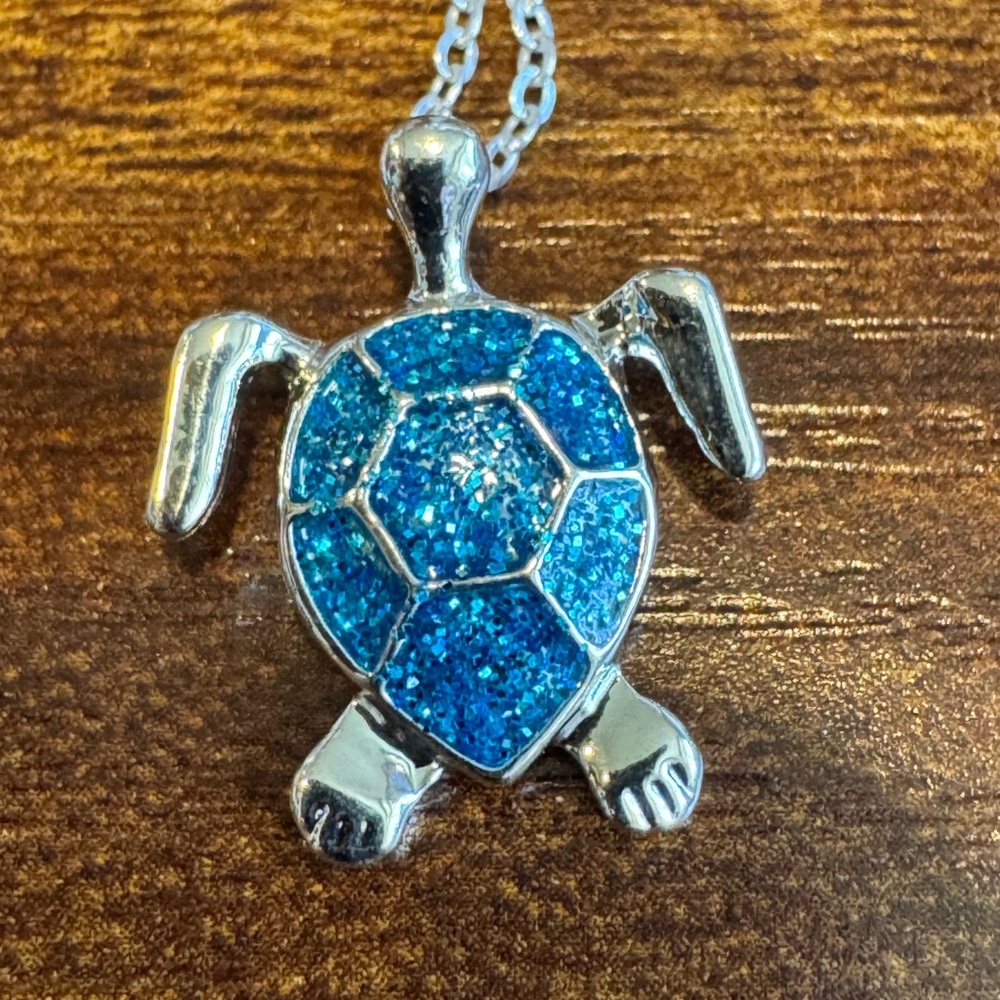 Turtle Necklace Silvertone in Red or Blue. NWOT - Picture 3 of 5